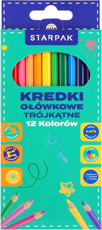 Kredki ołowkowe trójkątne 12 kolorów - tantis.pl