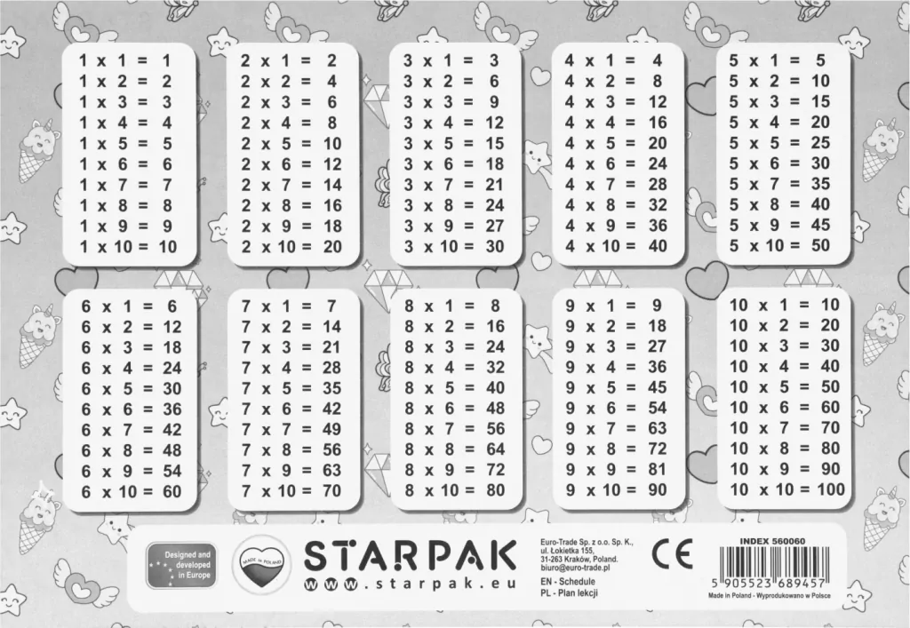 Plan lekcji z tabliczką mnożenia - tantis.pl