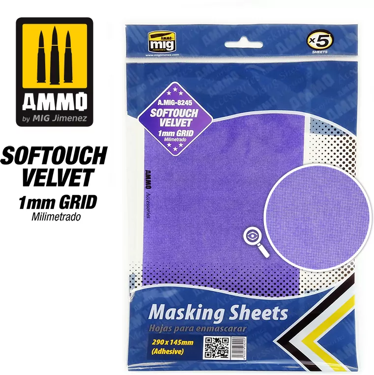 Ammo: Softouch Velvet Masking Sheets - 1 mm Grid - Adhesive (290 x 145 mm) (5) - tantis.pl