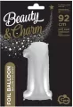 Balon foliowy cyfra 1 Beauty&Charm srebrna 92cm - tantis.pl