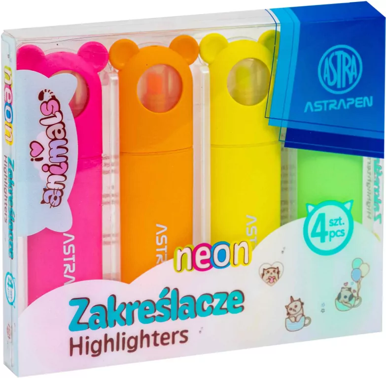 Zakreślacze z uszkami Astrapen Animals neon 4 kolory - tantis.pl