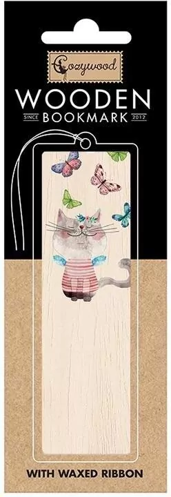 Zakładka drewniana. Kot i motyle - tantis.pl