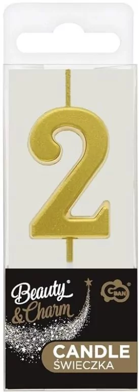 Świeczka piker 9,5cm. Metaliczna złota. Cyfra 2 - tantis.pl