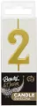 Świeczka piker 9,5cm. Metaliczna złota. Cyfra 2 - tantis.pl