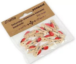 Dekoracje drewniane klamerki biedronki, 15 sztuk