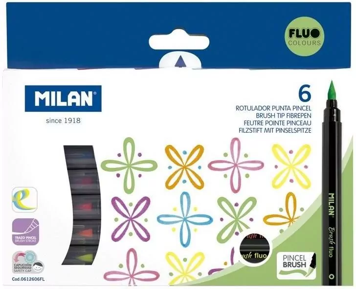 Flamastry z końcówką pędzelkiem 6 kol Fluo MILAN - tantis.pl