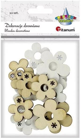 Drewniane kwiatki 23 i 30mm naturalny biały 12szt - tantis.pl