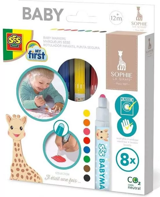 Flamastry dla dzieci Żyrafa Sophie 8 kolorów - tantis.pl