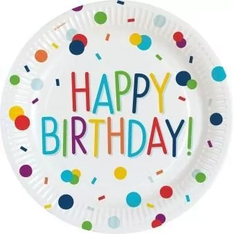 Talerze owalne papierowe Happy Birthday 23cm 8szt - tantis.pl