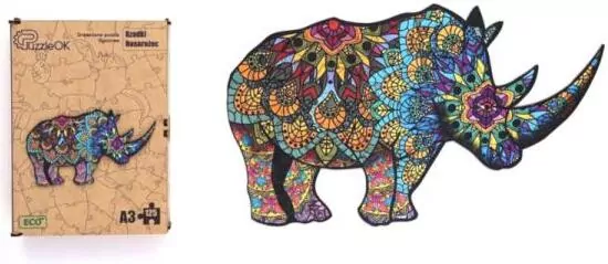 Puzzle drewniane eko 125. Rzadki nosorożec - tantis.pl
