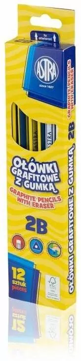 Ołówki grafitowe z gumką 2B, 12 sztuk - tantis.pl