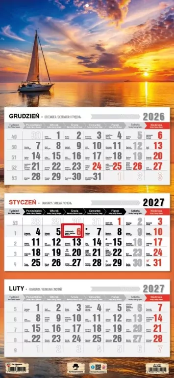 Kalendarz 2027 trójdzielny żaglówka - tantis.pl