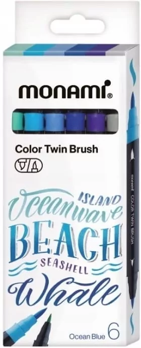 Pisaki dwustronne pędzelkowe 6kol Ocean MONAMI - tantis.pl