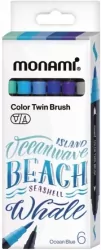 Pisaki dwustronne pędzelkowe 6kol Ocean MONAMI