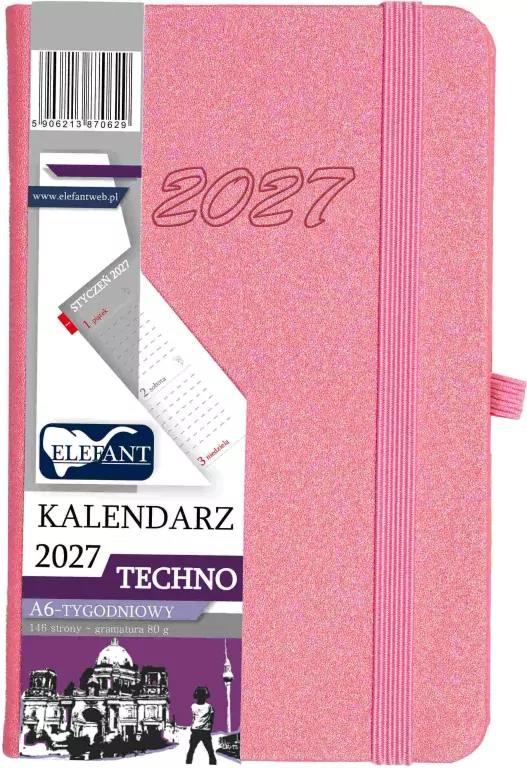 Kalendarz Techno 2027 A6 tygodniowy różowy - tantis.pl