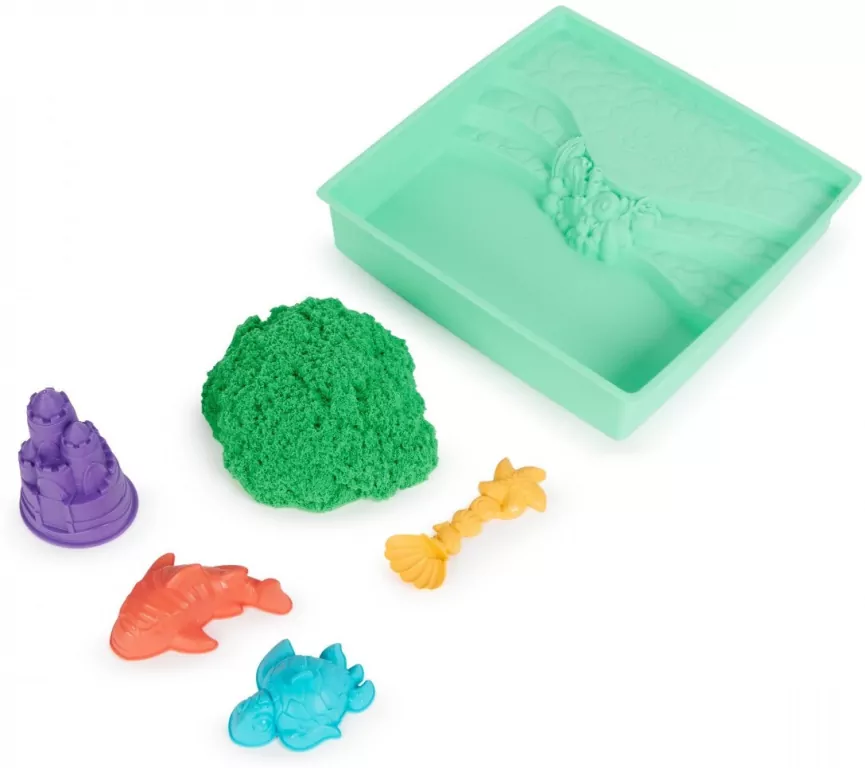 Kinetic Sand. Piasek z foremkami zielony - tantis.pl