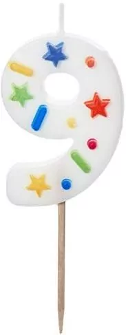Świeczka urodzinowa 9 biała konfetti 5.5cm - tantis.pl