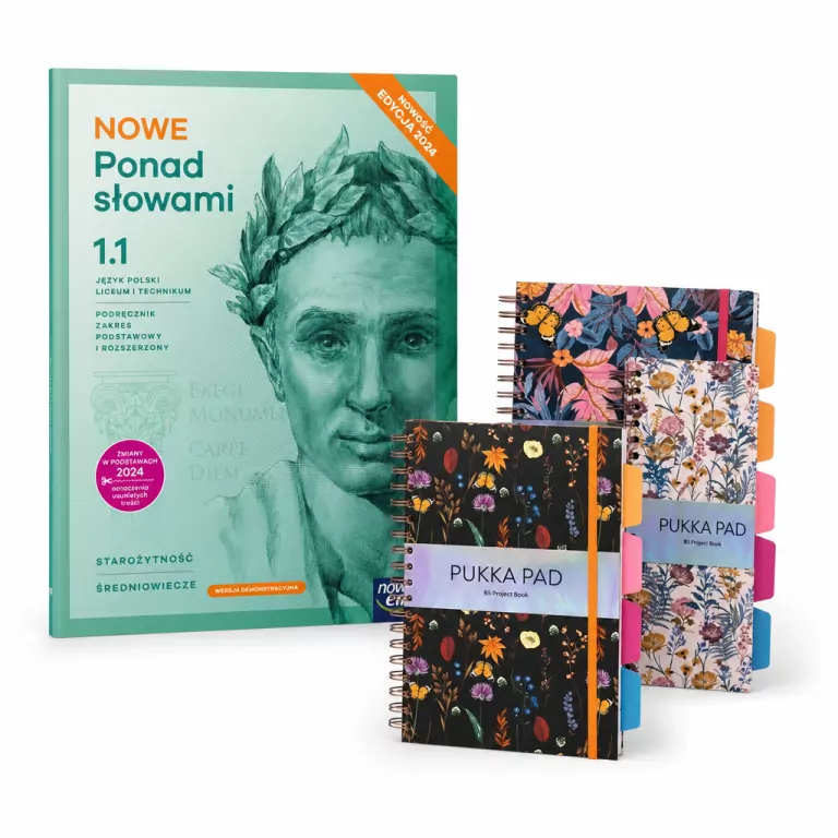 Pakiet: NOWE Ponad słowami 1.1. Podręcznik do języka polskiego dla liceum ogólnokształcącego i technikum. Zakres podstawowy i rozszerzony / Kołozeszyt Project Book Bloom. B5/100K linia. 3 sztuki - tantis.pl