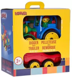 Koparka z przyczepą w kolorowym pudełku