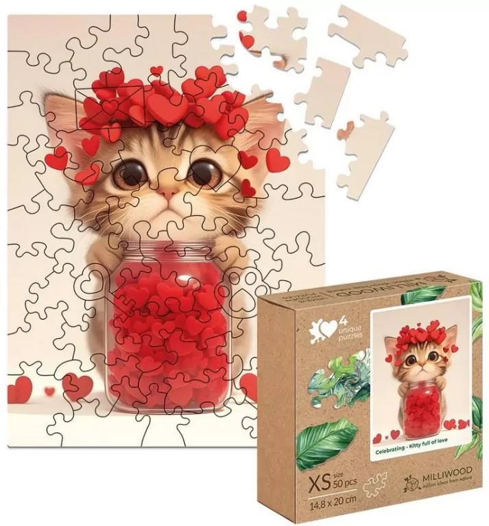Puzzle drewniane 50 Kotek pełen miłości - tantis.pl