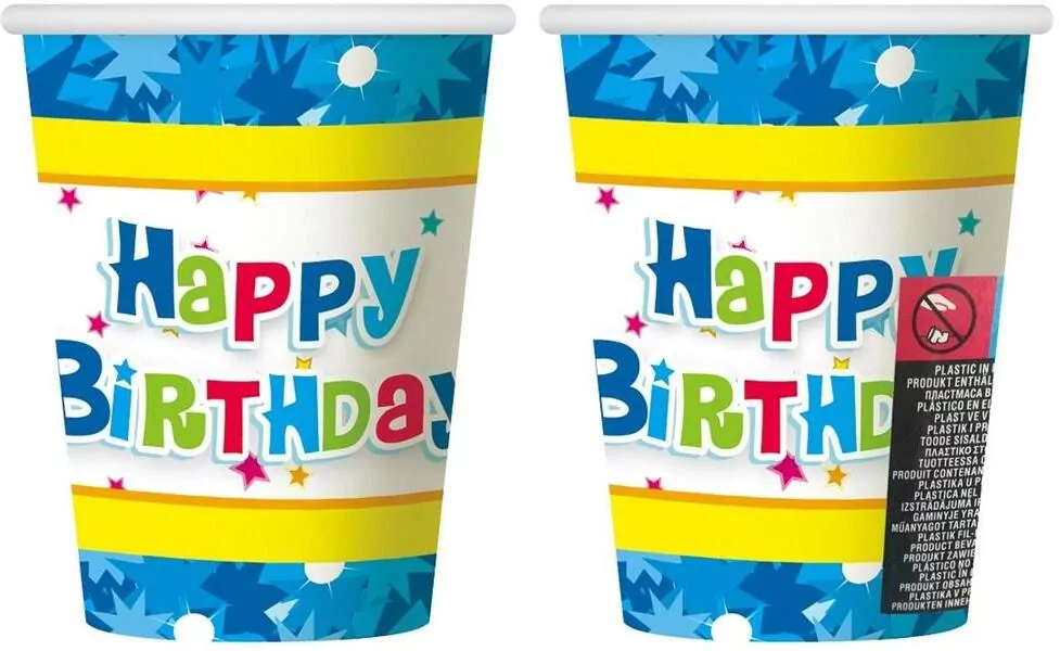 Kubeczki papierowe "Happy Birthday niebieskie" 270ml PF-KHBN - tantis.pl