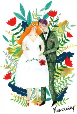 Karnet B6 Ślub Para w kwiatach