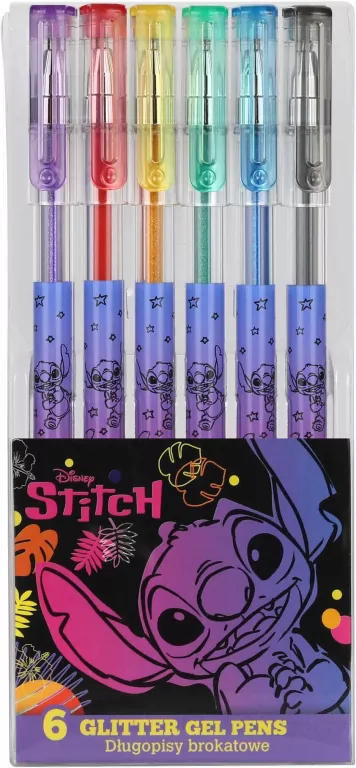 Długopisy brokatowe Disney Black Stitch 6 kolorów - tantis.pl