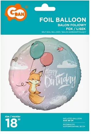 Balon foliowy Lisek Happy Birthday 45cm - tantis.pl