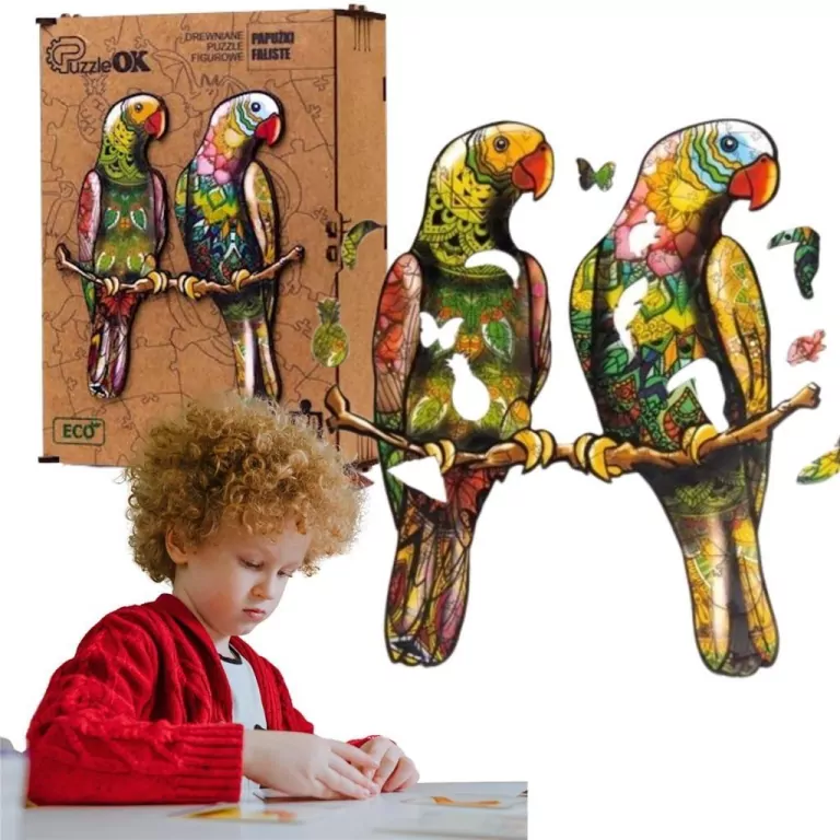Puzzle drewniane eko 120. Papużki faliste - tantis.pl