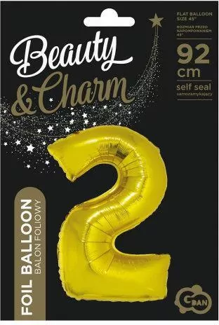 Balon foliowy. "Cyfra 2", złota, 92 cm - tantis.pl