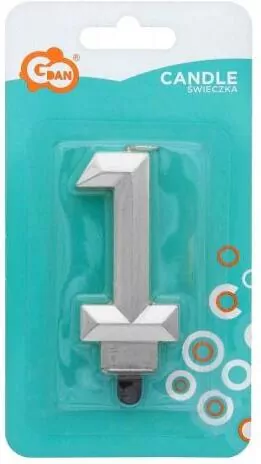 Świeczka cyferka 1 - Diament metalik srebrny 7,6cm - tantis.pl