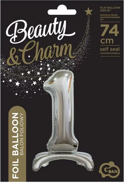 Balon foliowy 1, stojący, srebrny, 74 cm - tantis.pl