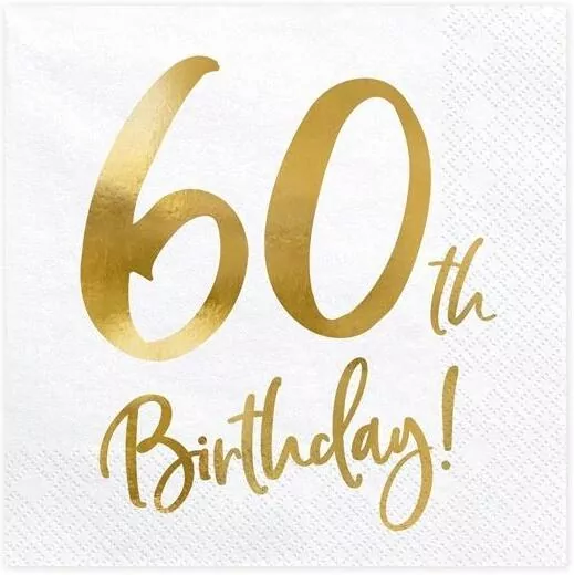 Serwetki 60th Birthday białe 33x33cm - tantis.pl