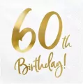 Serwetki 60th Birthday białe 33x33cm - tantis.pl
