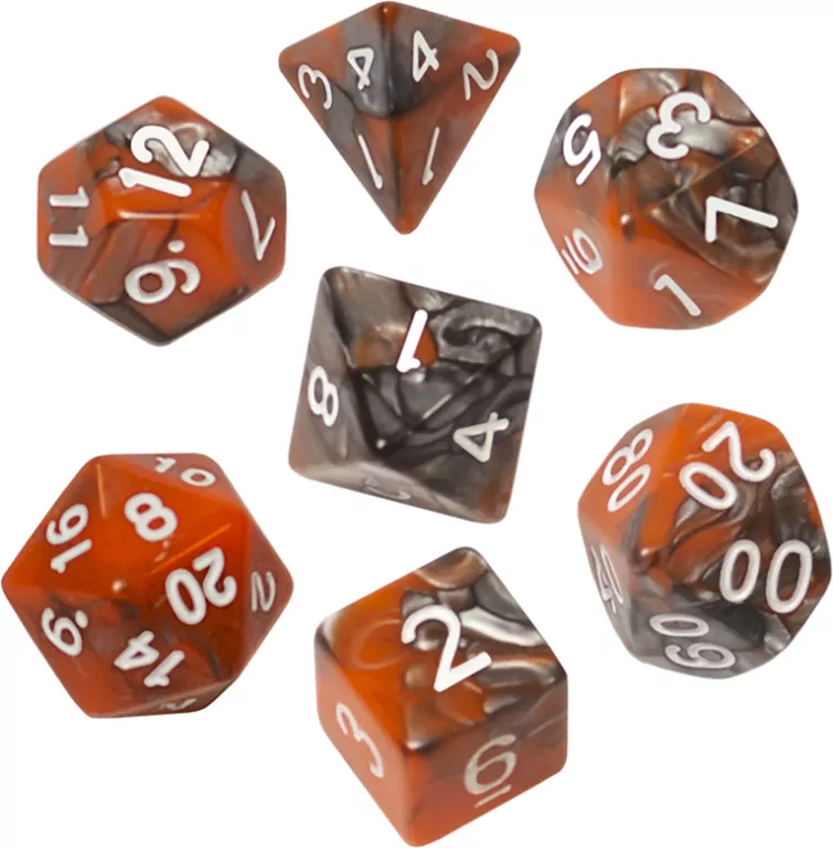 Komplet kości RPG. Pomarańczowo-szare. Dwukolorowe. REBEL - tantis.pl