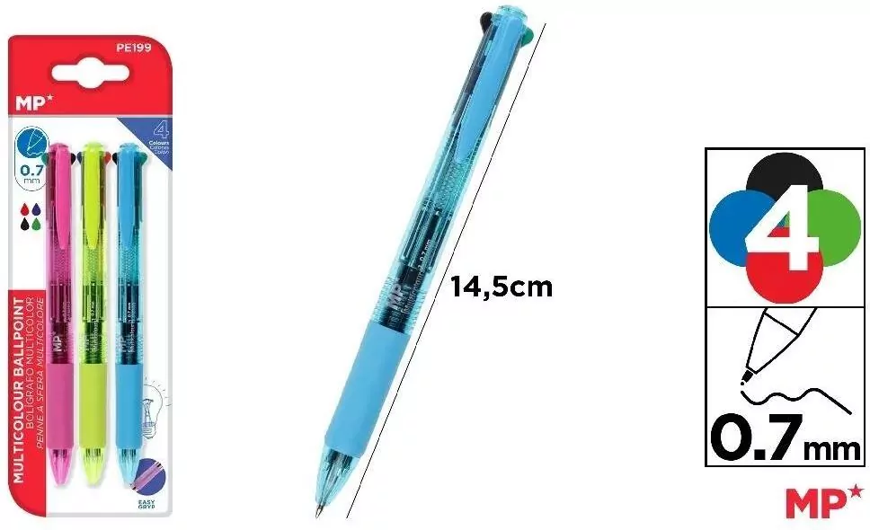 Długopis 4-kolorowy 0.7mm 3szt - tantis.pl