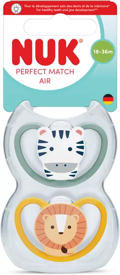 NUK. Perfect Match. Smoczek. 2 sztuki. 18-36 miesięcy. Zebra. Lew - tantis.pl