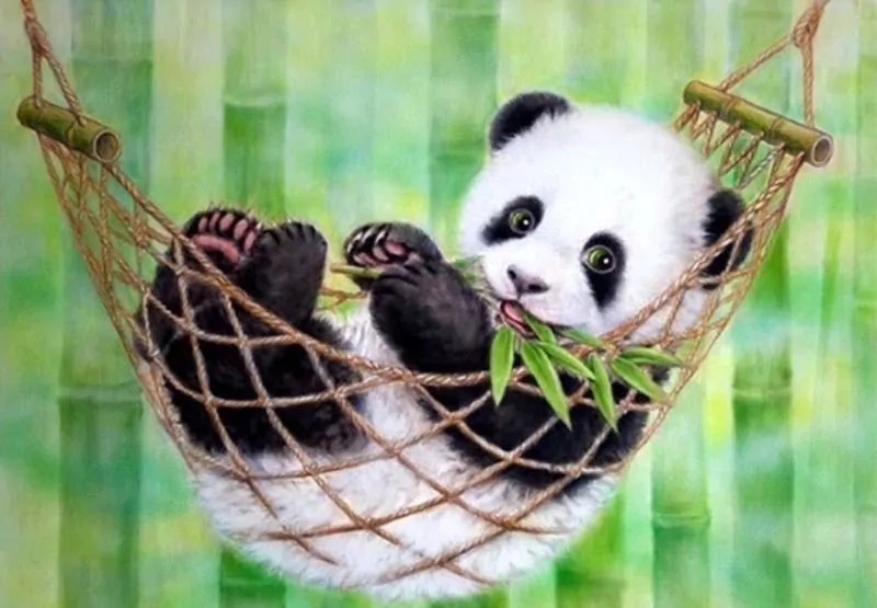 Mozaika diamentowa 5D - Panda w hamaku 40x30cm - tantis.pl