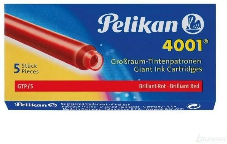 Naboje długie Pelikan 4001 GTP/5 czerwone - tantis.pl
