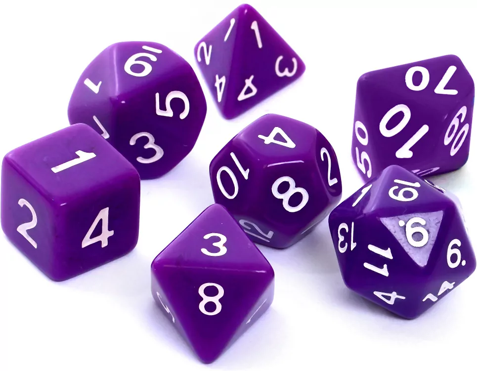 Komplet kości RPG. Fioletowe. Matowe. REBEL - tantis.pl