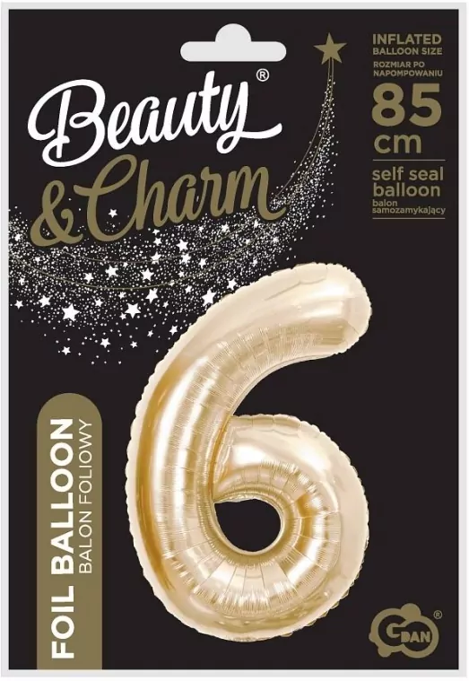 Balon foliowy. Cyfra 6 szampański, 85cm - tantis.pl