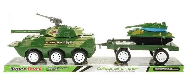 Pojazd wojskowy z przyczepą i czołgiem - tantis.pl