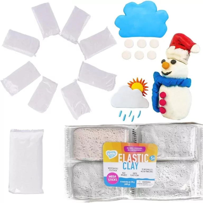 Zestaw lekkiej ciastoliny piankolina białej 8x50g - tantis.pl