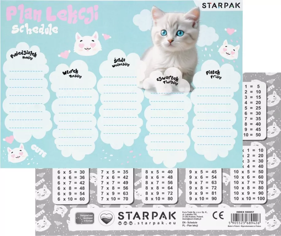 Plan lekcji z tabliczką mnożenia - tantis.pl