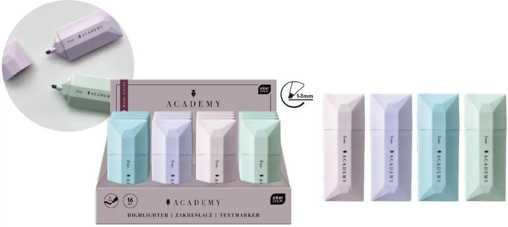 Zakreślacz płaski Academy (16szt) - tantis.pl