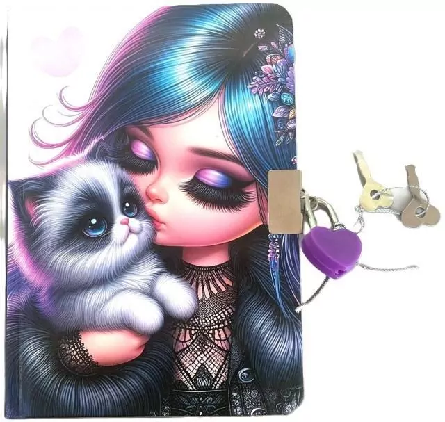 Pamiętnik z kłódką A6/64K gładki Dziewczynka z kot - tantis.pl