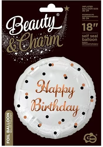 Balon foliowy B&C Happy Birthday biały 36cm - tantis.pl