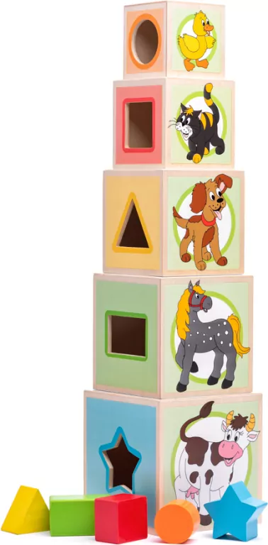 Wieża do układania z sorterem, liczby, zwierzęta 95005 Woody - tantis.pl
