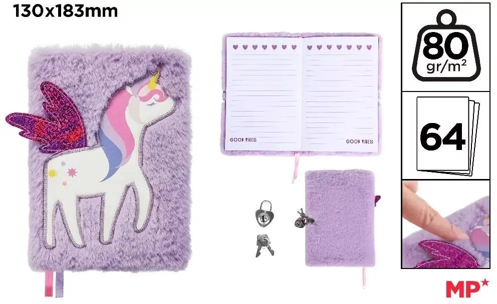 Notes pluszowy z kłódką Unicorn - tantis.pl
