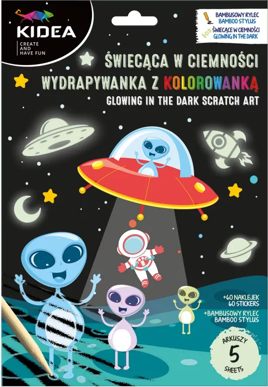 Wydrapywanka z malowanką świecąca Kosmos KIDEA - tantis.pl